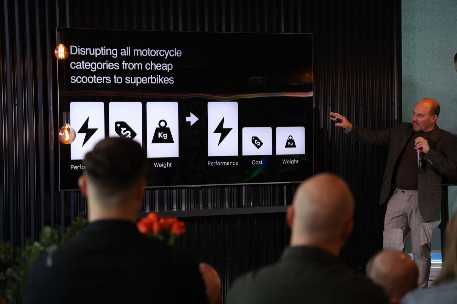 Electric motorcycle founder presenting